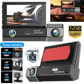 1080P 3 Lens Dash Cam Car Dvr 3.0 Inch HD Ips Screen Wide Angle