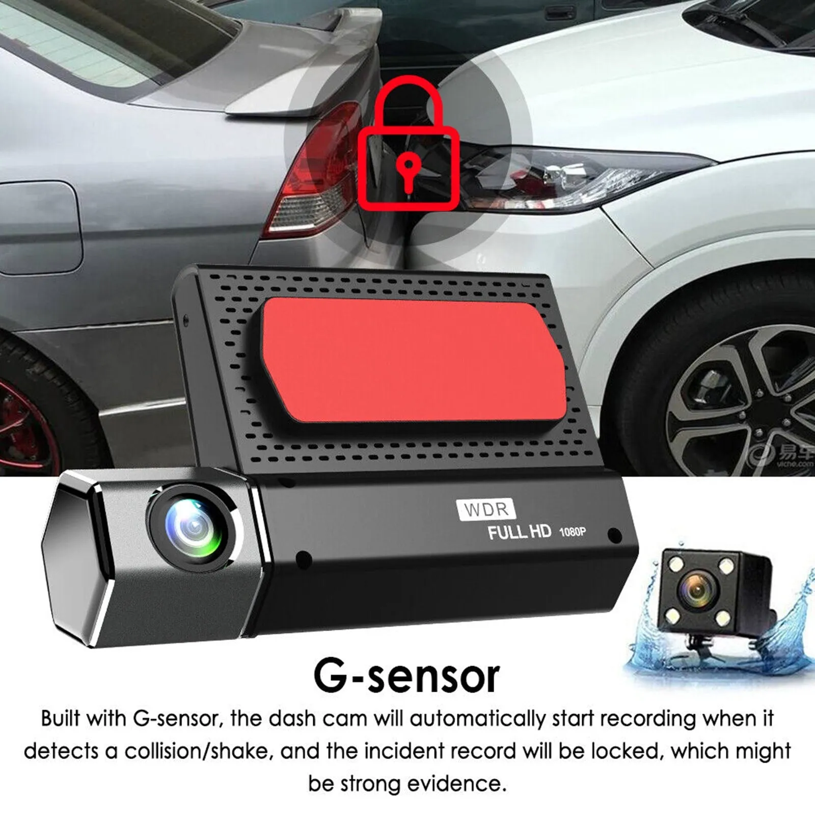 1080P 3 Lens Dash Cam Car Dvr 3.0 Inch HD Ips Screen Wide Angle