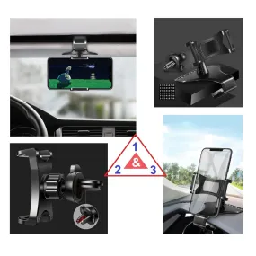 3 in 1 Car GPS Smartphone Holder: Dashboard / Visor Clamp   AC Grid Clip for Lava Xolo Era 4K (2016) - Black