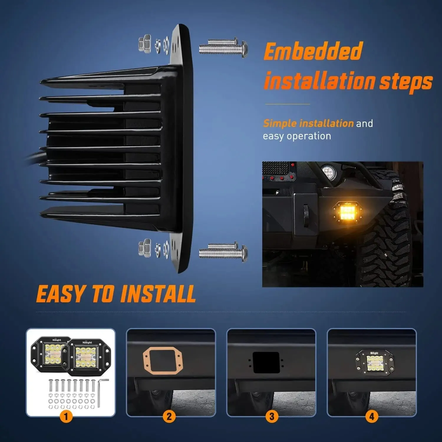 4.8 Inch 42W Flush Mount Amber White Spot Flood LED Pods | 16AWG DT Wire