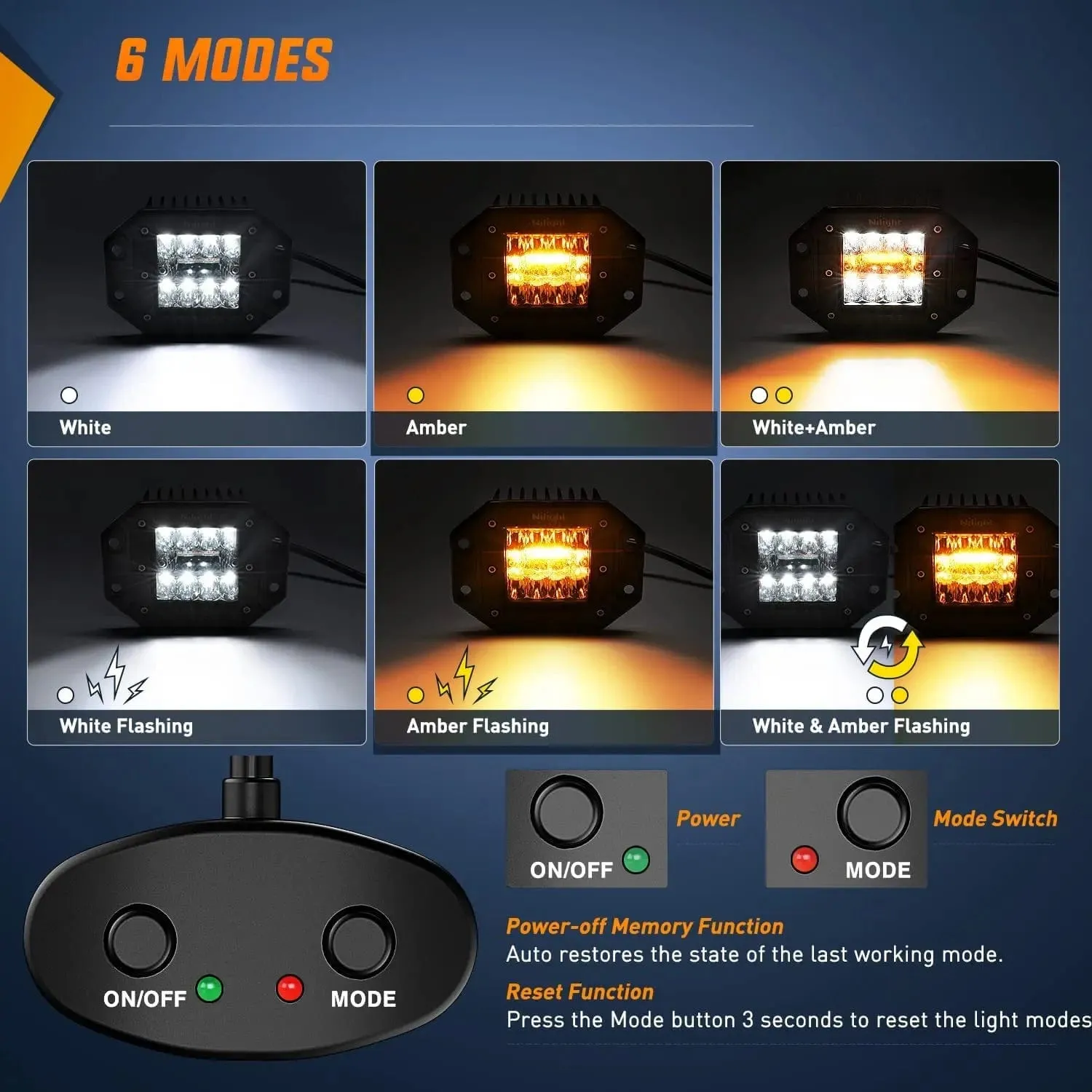 4.8 Inch 42W Flush Mount Amber White Spot Flood LED Pods | 16AWG DT Wire