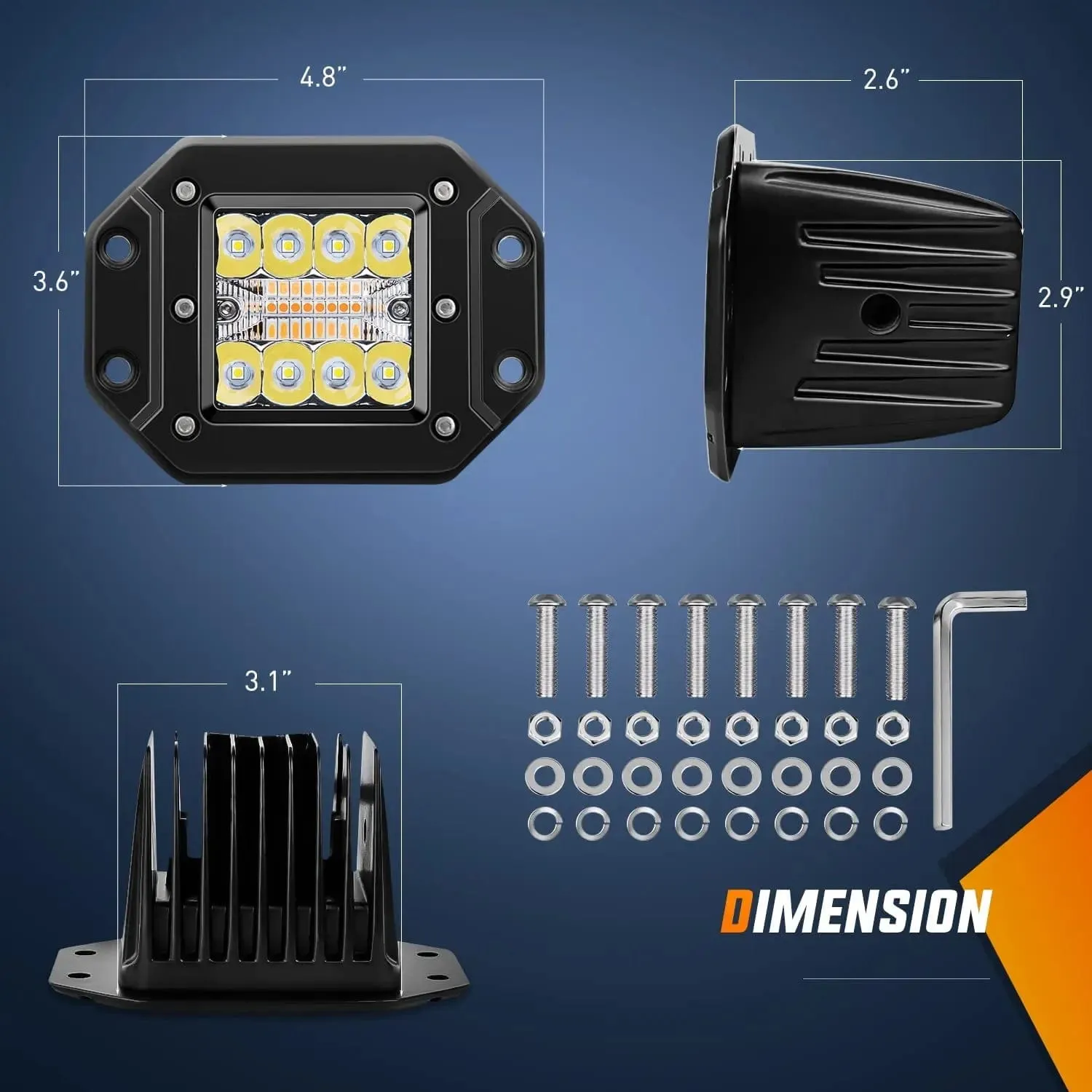 4.8 Inch 42W Flush Mount Amber White Spot Flood LED Pods | 16AWG DT Wire