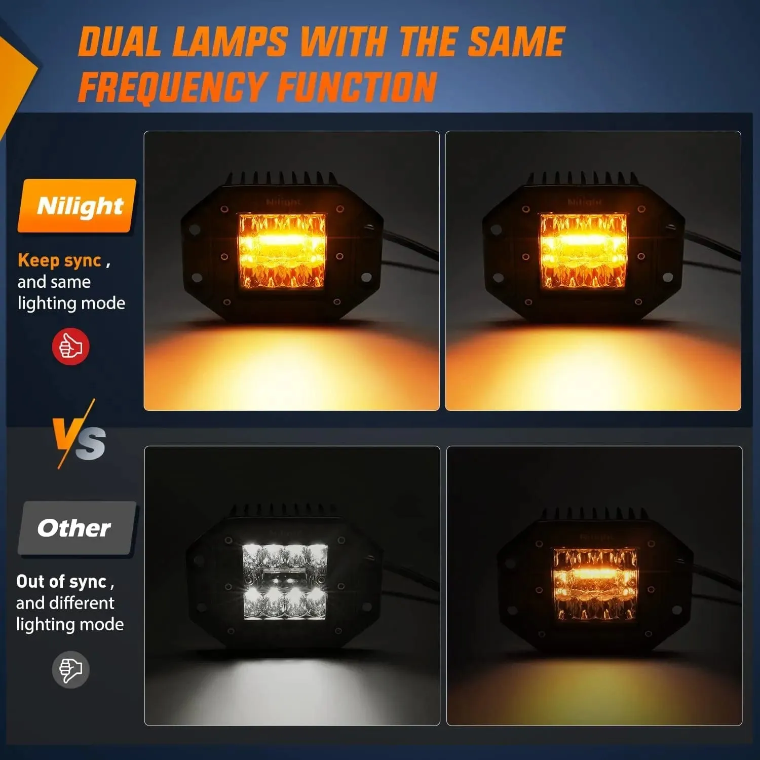 4.8 Inch 42W Flush Mount Amber White Spot Flood LED Pods | 16AWG DT Wire
