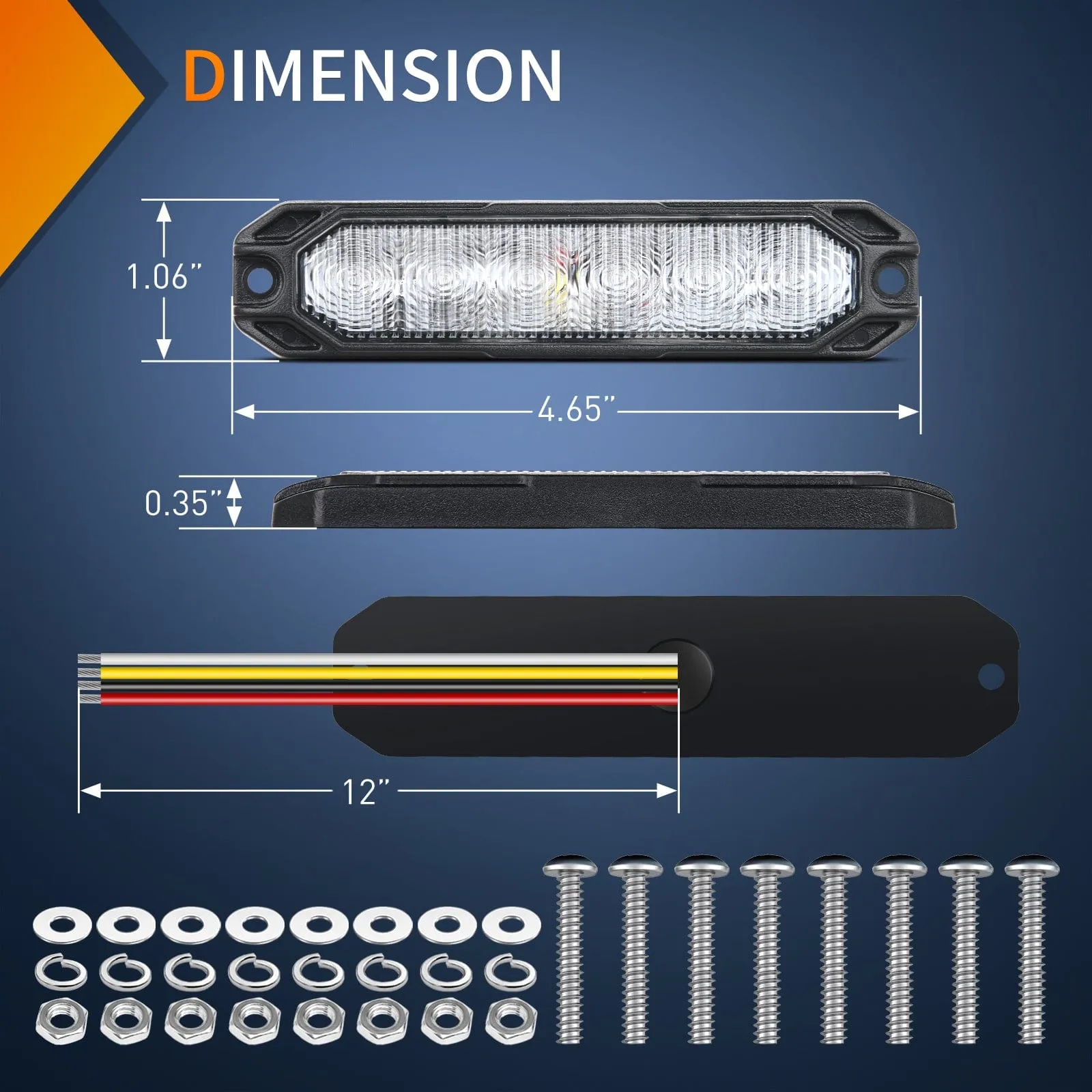 4PCS 6 LED Blue Emergency Warning Strobe Lights