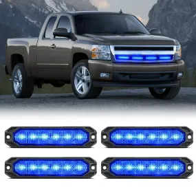 4PCS 6 LED Blue Emergency Warning Strobe Lights