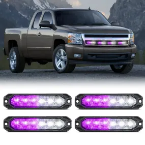 4PCS 6 LED Purple and White Emergency Warning Strobe Lights