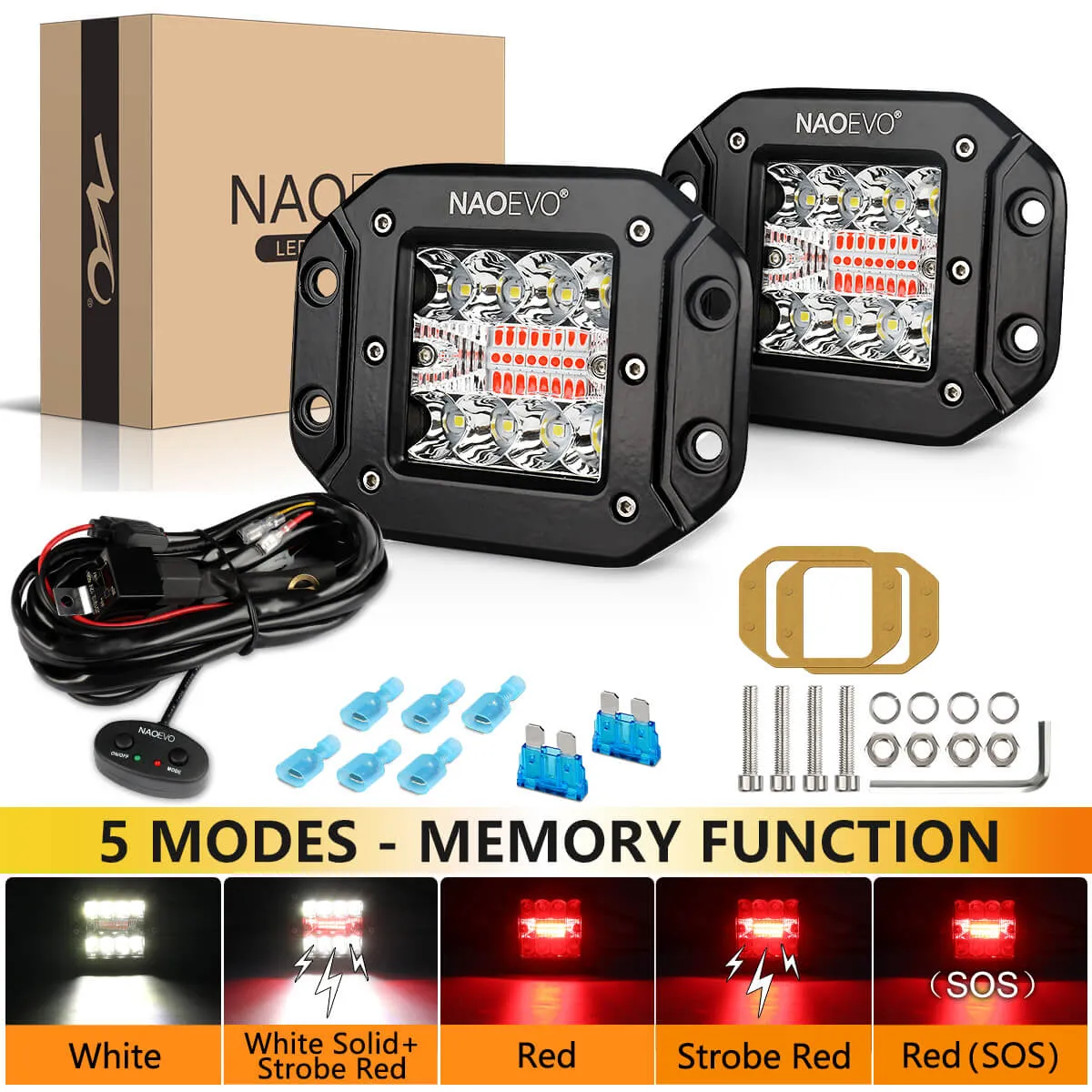 5 Inch 60W Red White LED Light pods