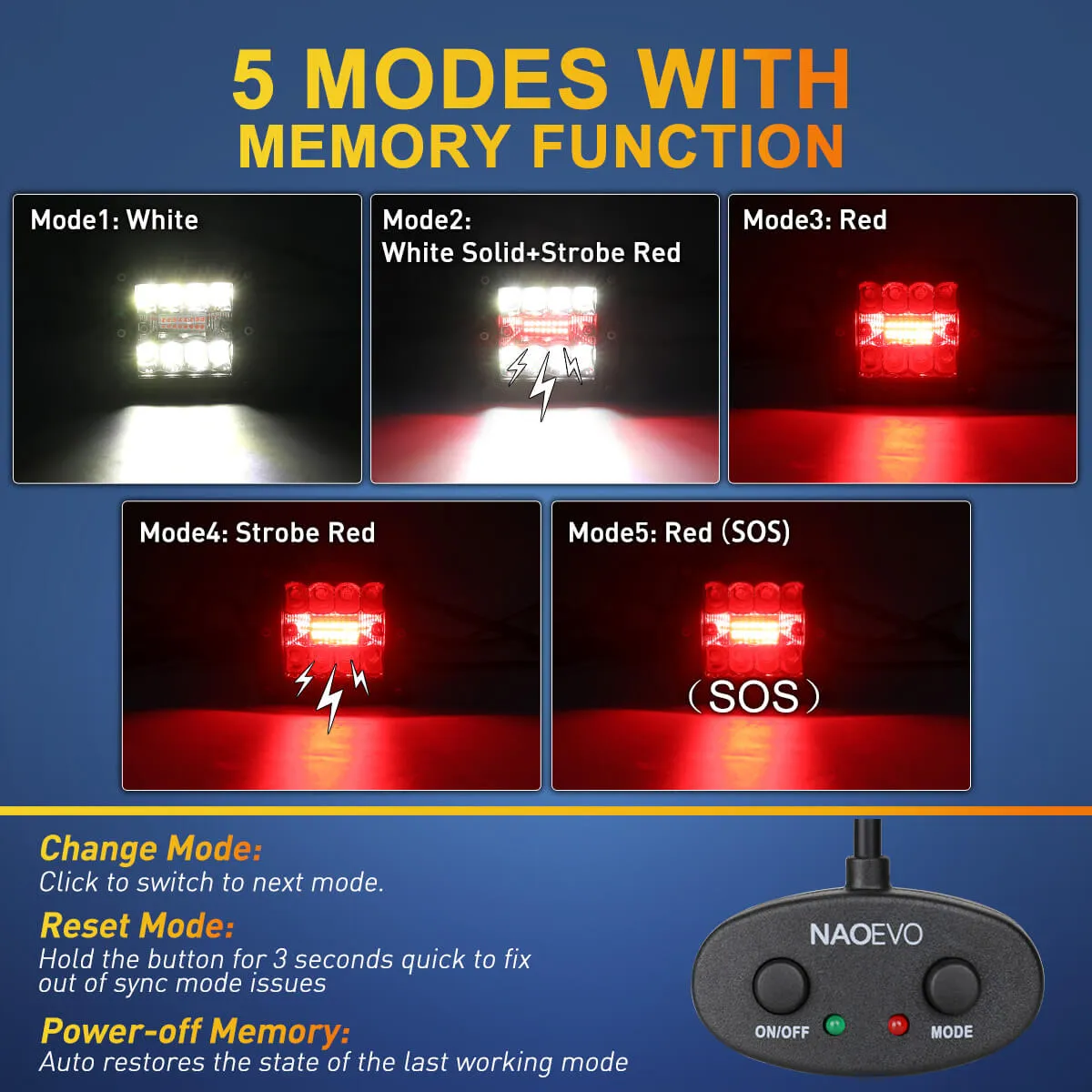 5 Inch 60W Red White LED Light pods