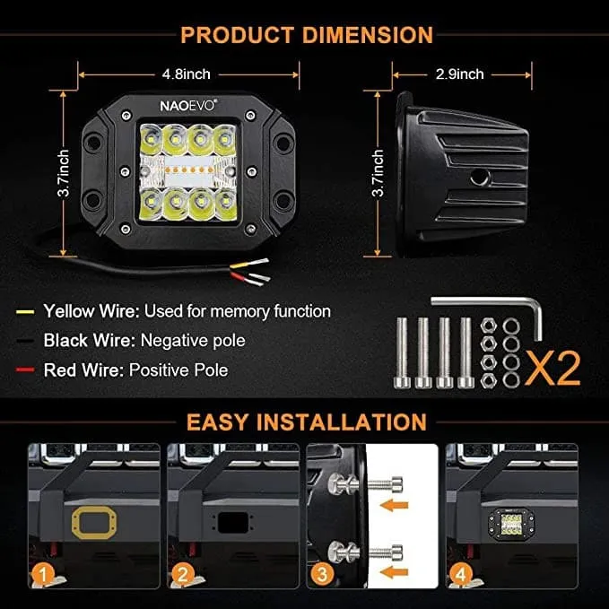 5 Inch 72W Amber White Flush Mount LED Light Pods