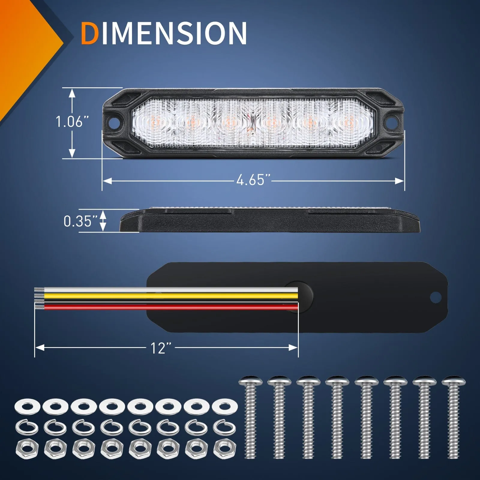 6LED Amber Surface Mount Flashing Emergency Strobe lights 4 PCS