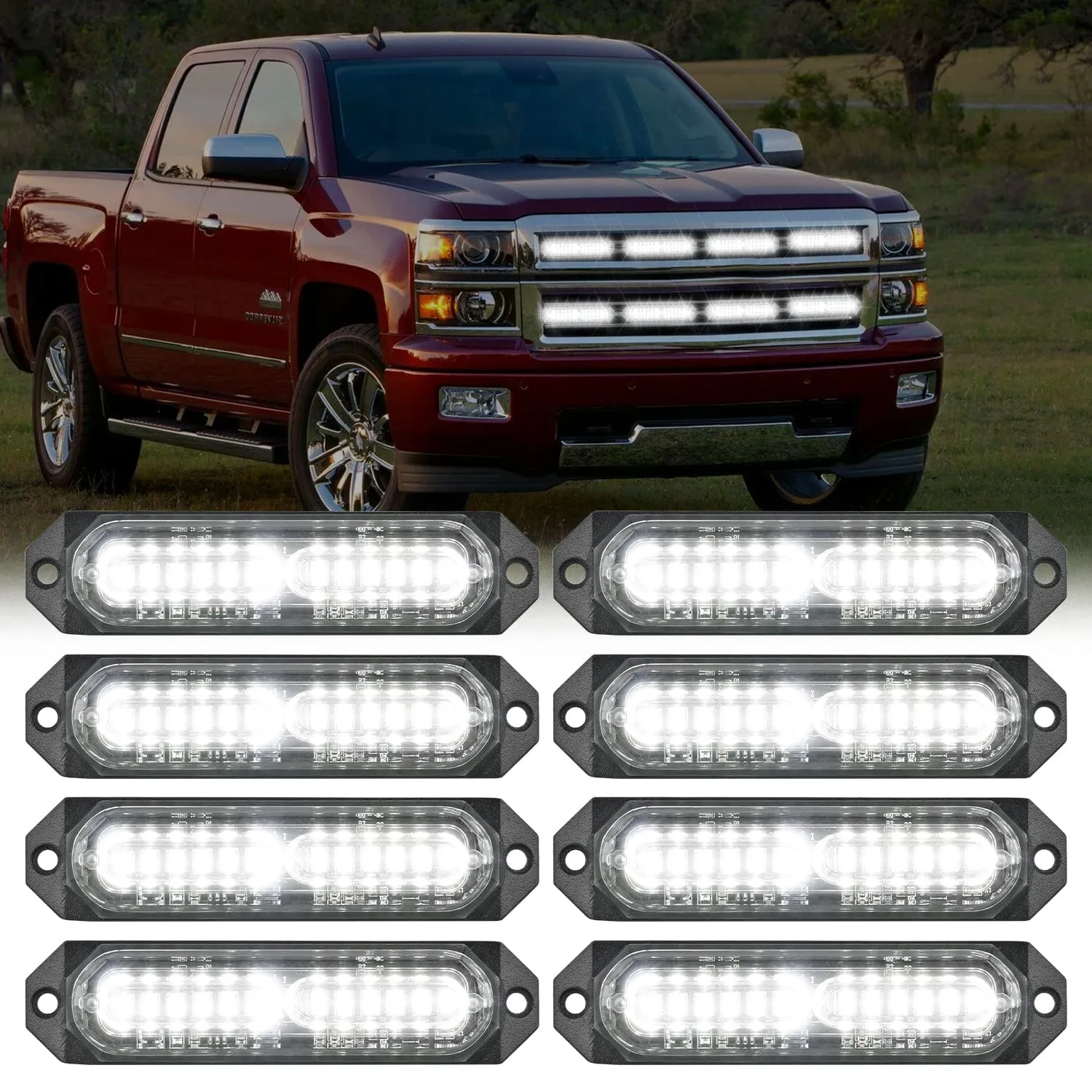 8PCS 12LED White Emergency Strobe Lights