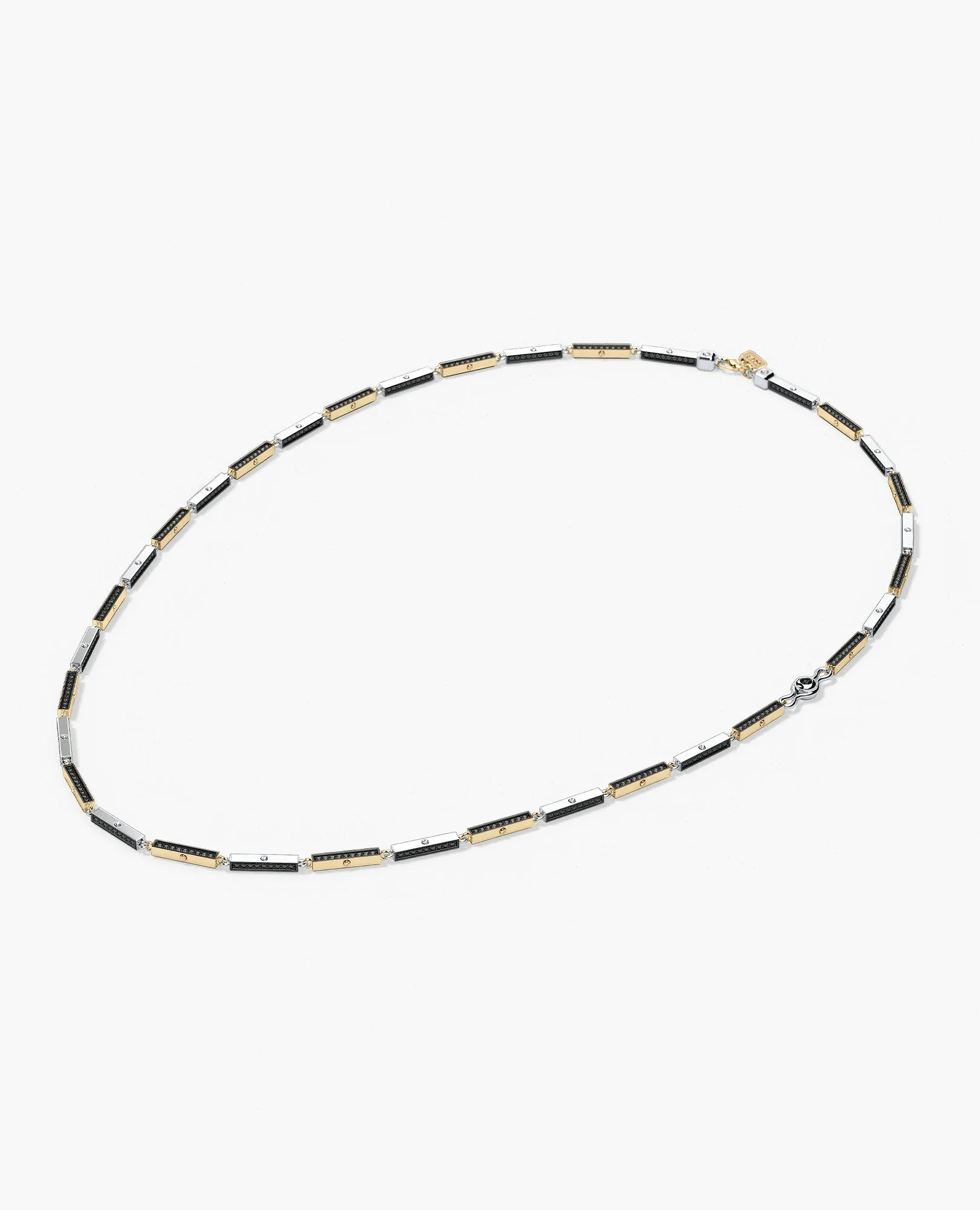BAR CHAIN Two-Tone Necklace with Black Diamonds