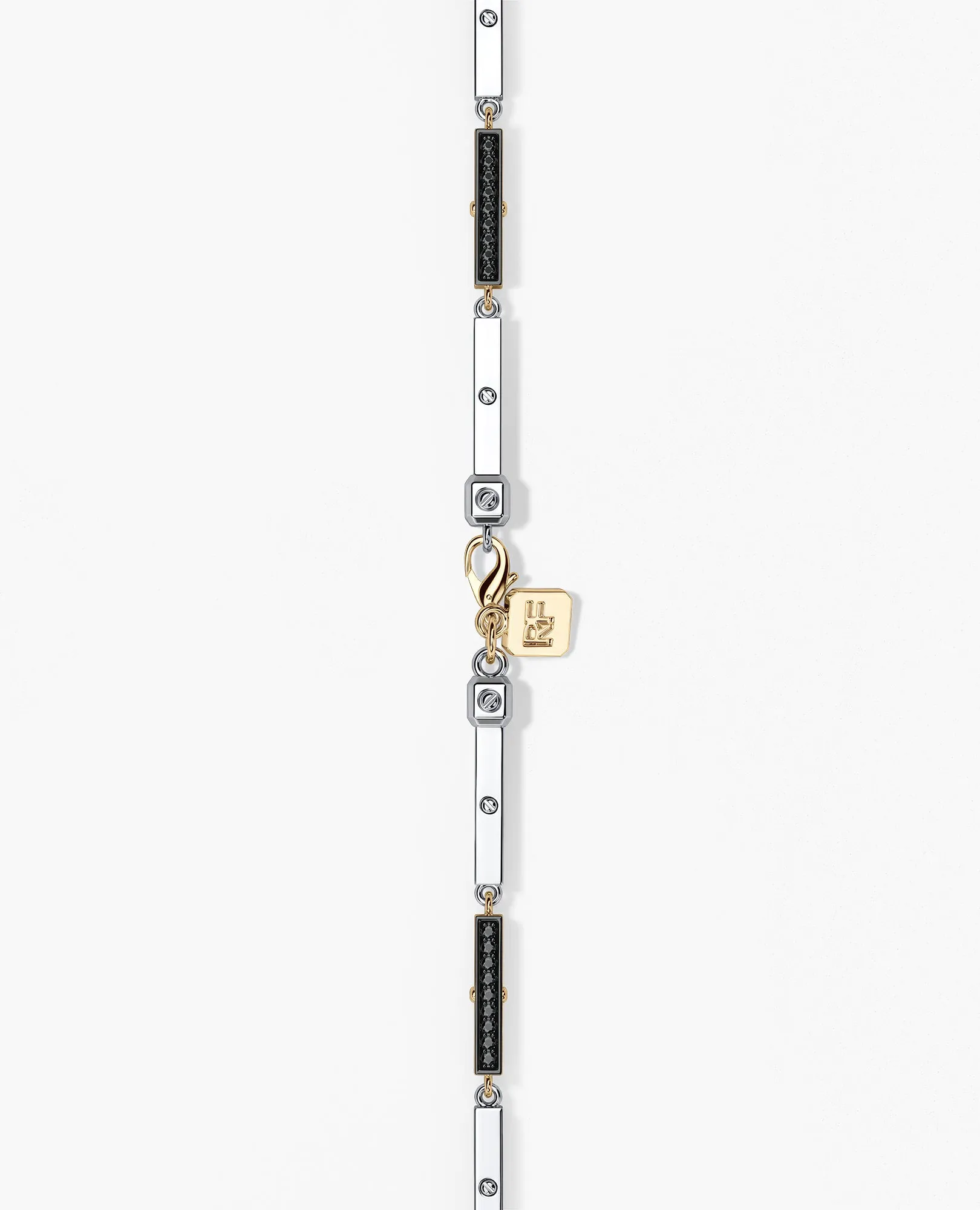 BAR CHAIN Two-Tone Necklace with Black Diamonds