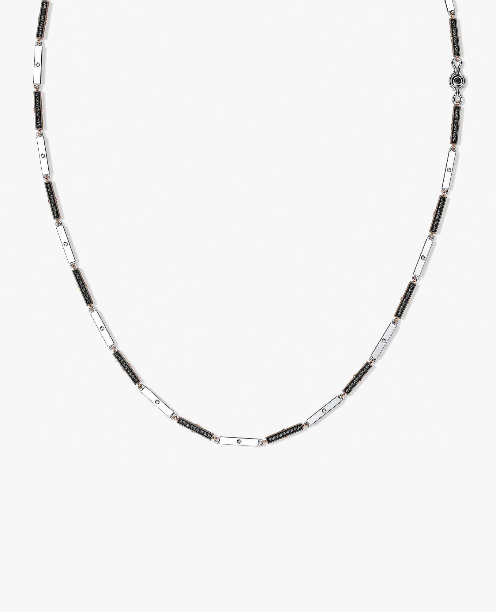 BAR CHAIN Two-Tone Necklace with Black Diamonds