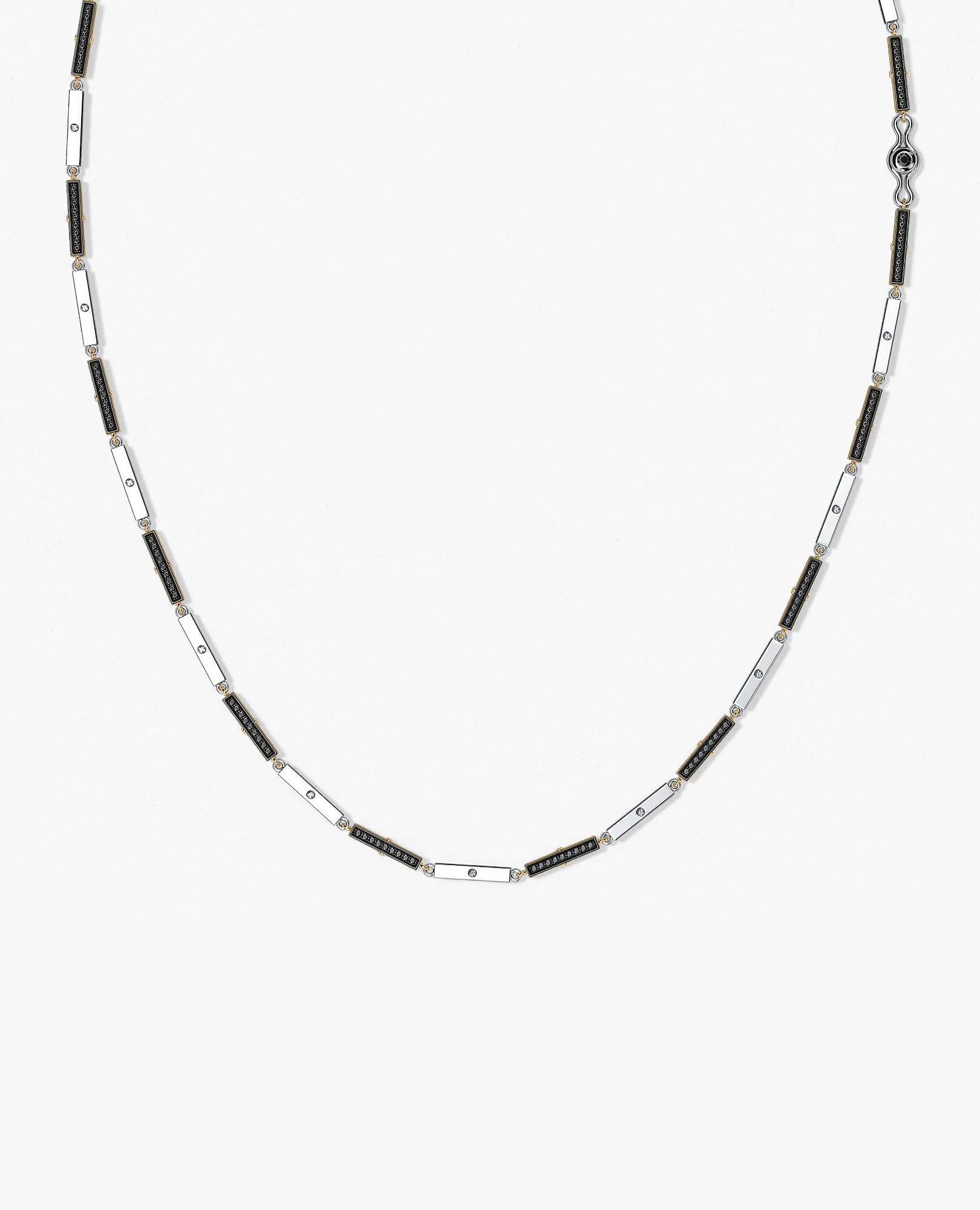 BAR CHAIN Two-Tone Necklace with Black Diamonds