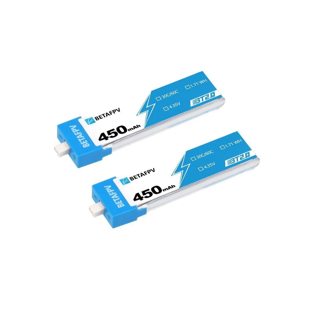 BetaFPV 3.8V 1S 450mAh 30C LiHV Whoop/Micro Battery 4 Pack - BT2.0