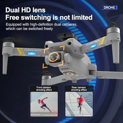 Bingchat New Upgraded Brushless Motor Safe Drone for Kids with Camera, Drone for Adults with Obstacle Avoidance, 45 Minutes 3 Batteries, Protective Frames, Cool Flash Lights , 3D Flips, Stable Hover,
