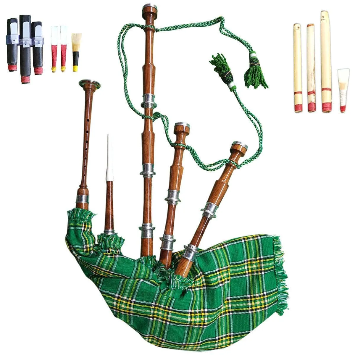 Black & Rosewood Irish Bagpipes With Full Metal Fittings In All Finishes