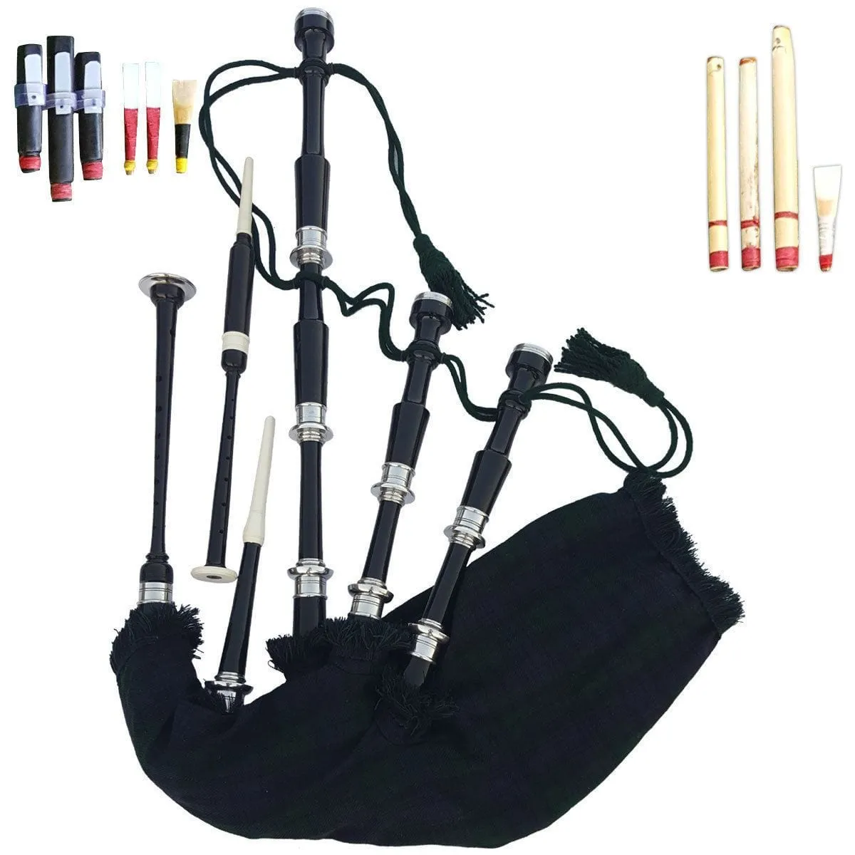 Black & Rosewood Irish Bagpipes With Full Metal Fittings In All Finishes