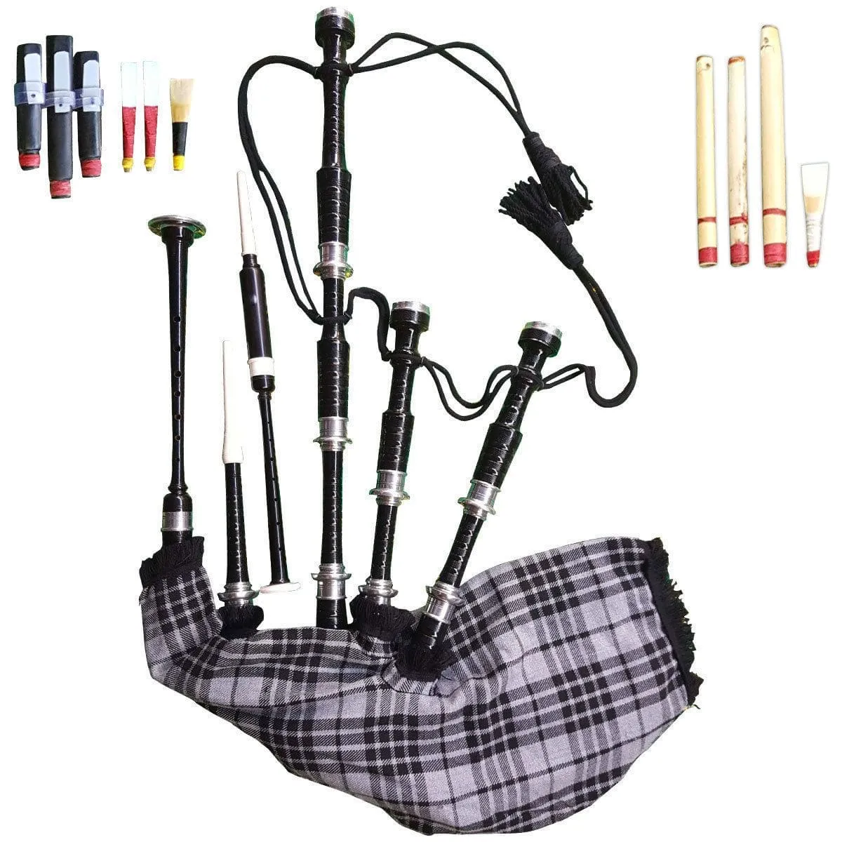 Black & Rosewood Irish Bagpipes With Full Metal Fittings In All Finishes