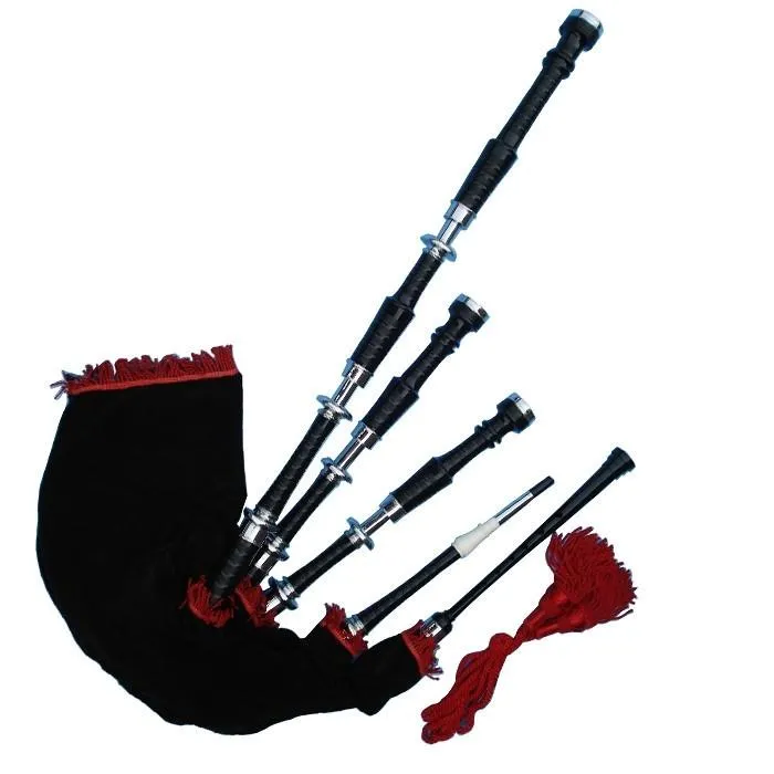 Black & Rosewood Irish Bagpipes With Full Metal Fittings In All Finishes