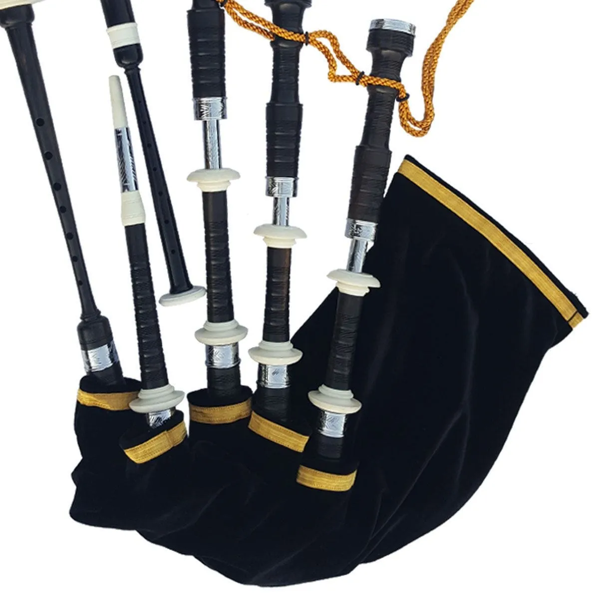 Black & Rosewood Irish Bagpipes With Full Metal Fittings In All Finishes