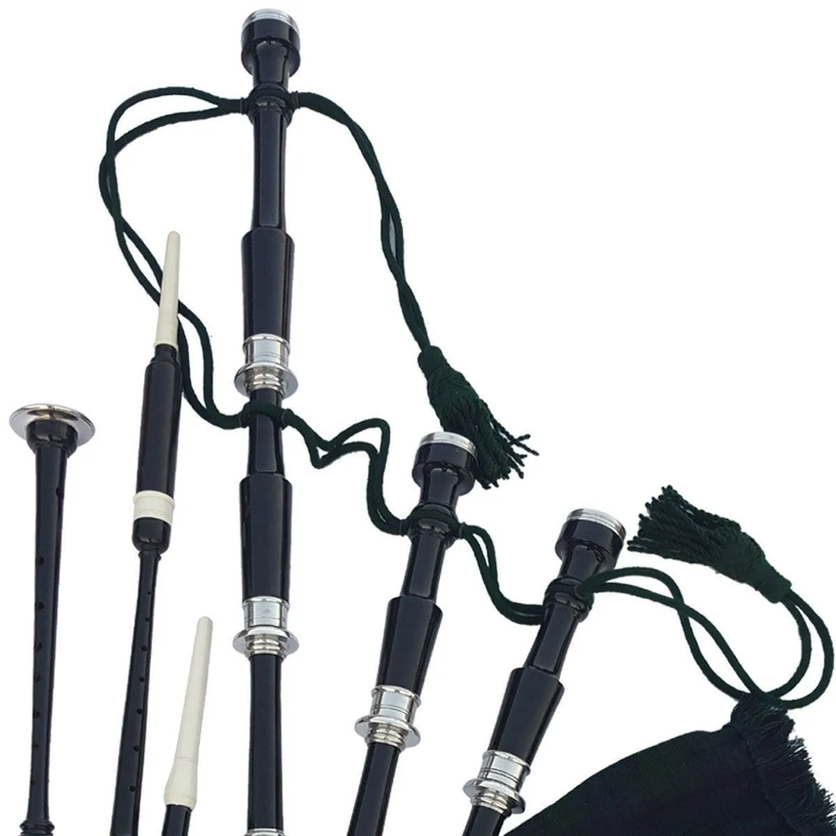 Black & Rosewood Irish Bagpipes With Full Metal Fittings In All Finishes