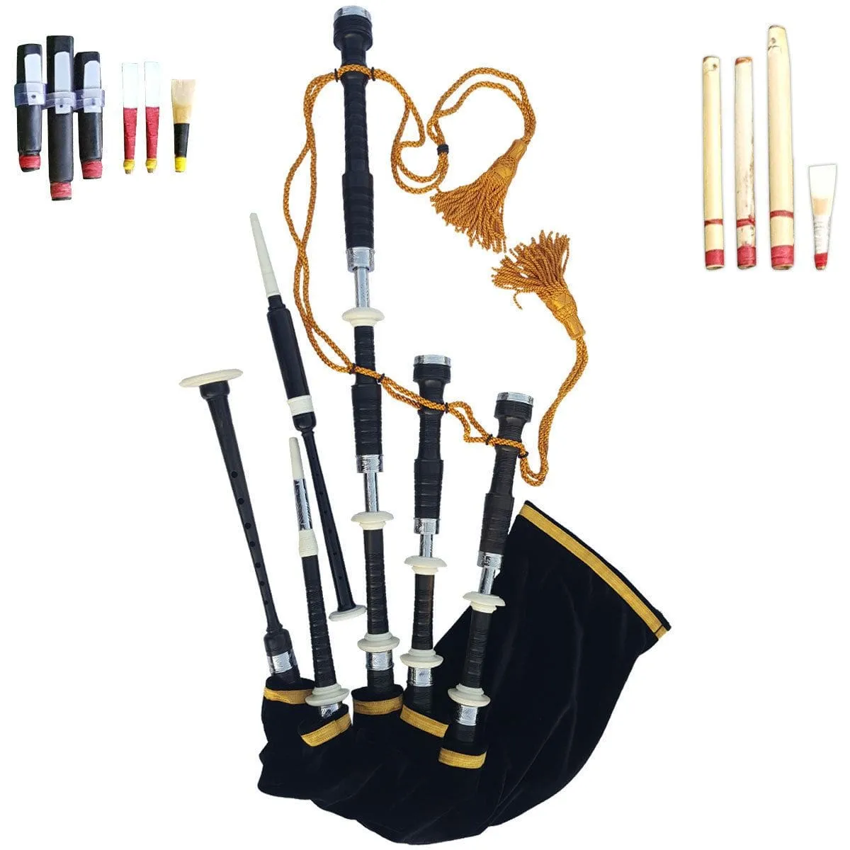 Black & Rosewood Irish Bagpipes With Full Metal Fittings In All Finishes