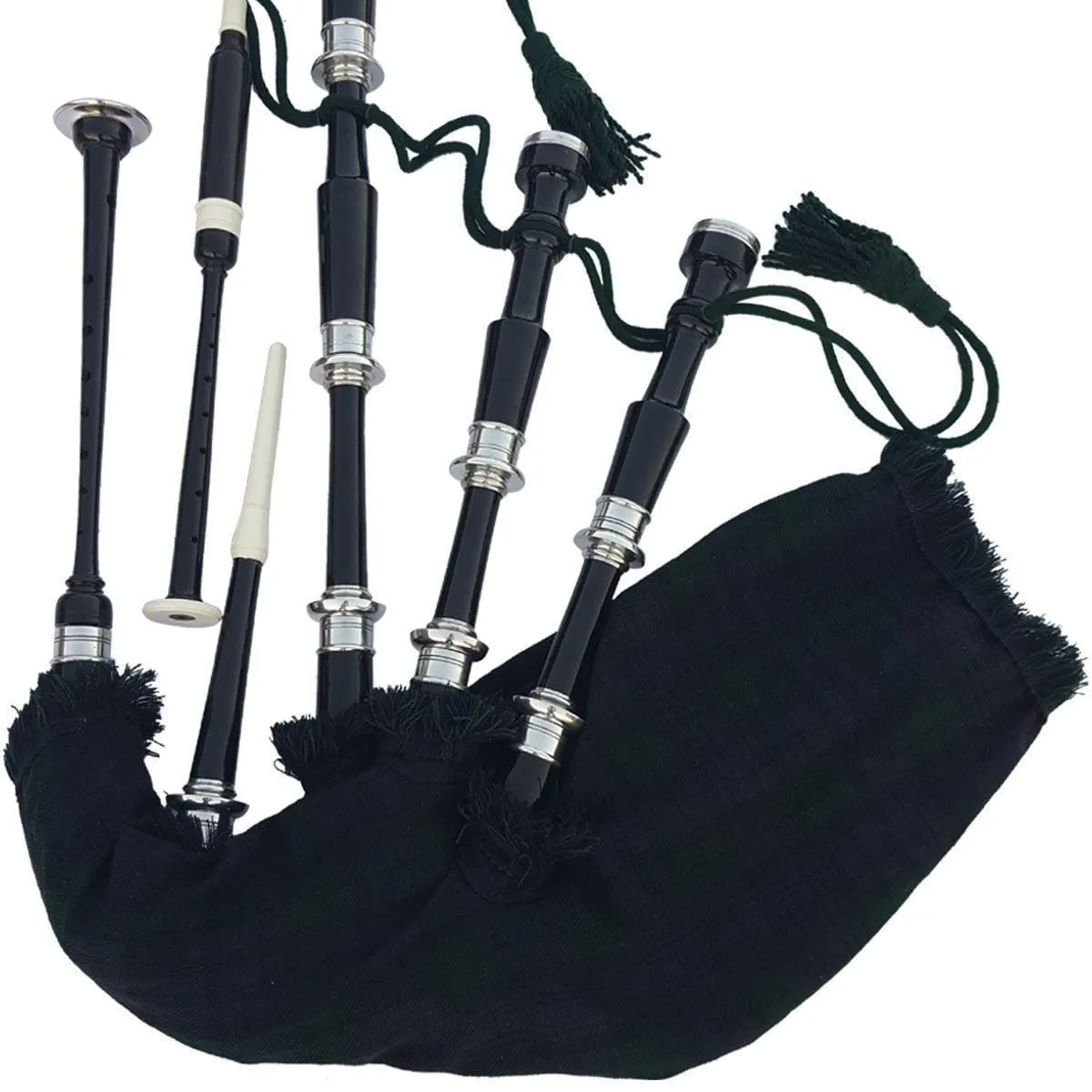 Black & Rosewood Irish Bagpipes With Full Metal Fittings In All Finishes