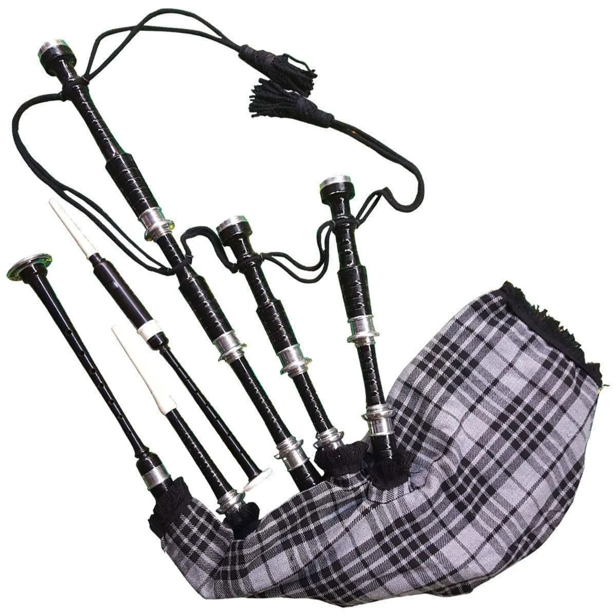 Black & Rosewood Irish Bagpipes With Full Metal Fittings In All Finishes