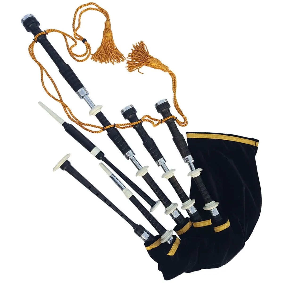 Black & Rosewood Irish Bagpipes With Full Metal Fittings In All Finishes