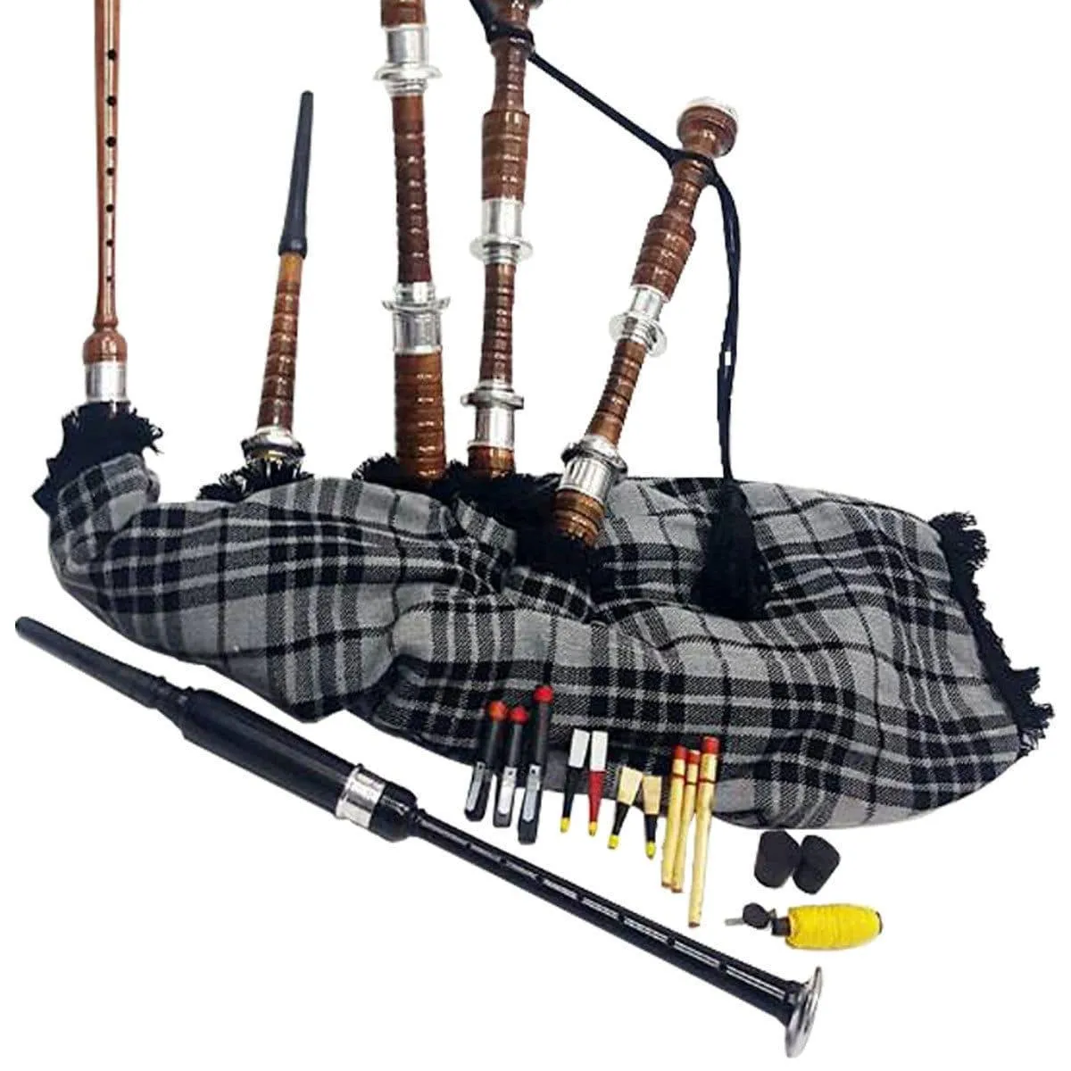 Black & Rosewood Irish Bagpipes With Full Metal Fittings In All Finishes