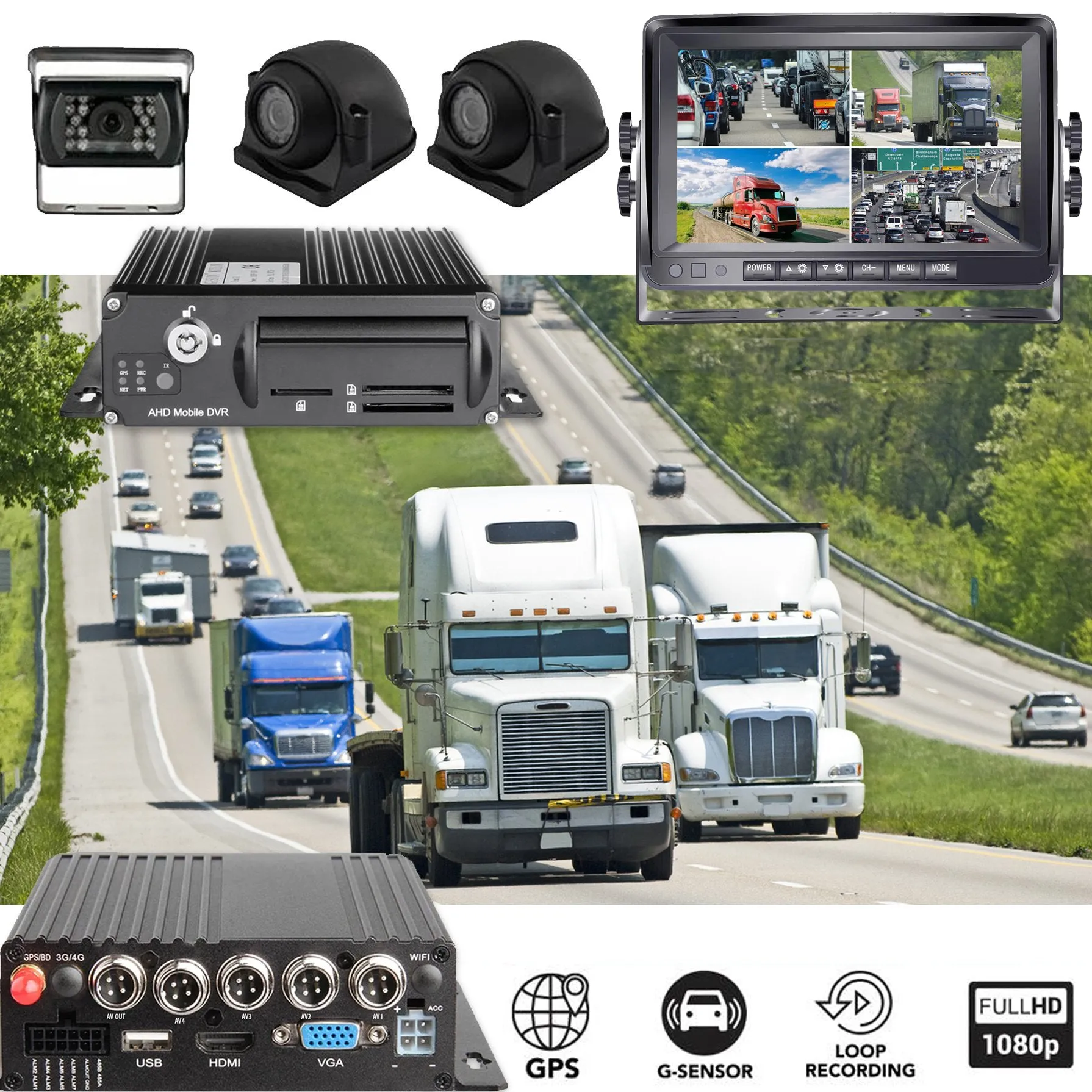 Black Box 1080P Dash Cam, 3-4 Cam MDVR System, For Fleets/ Truckers