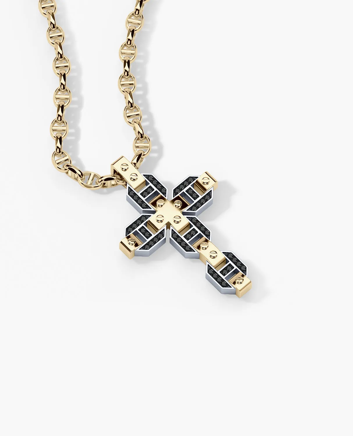 BRIGGS Cross Pendant in Gold with 0.50ct Black Diamonds