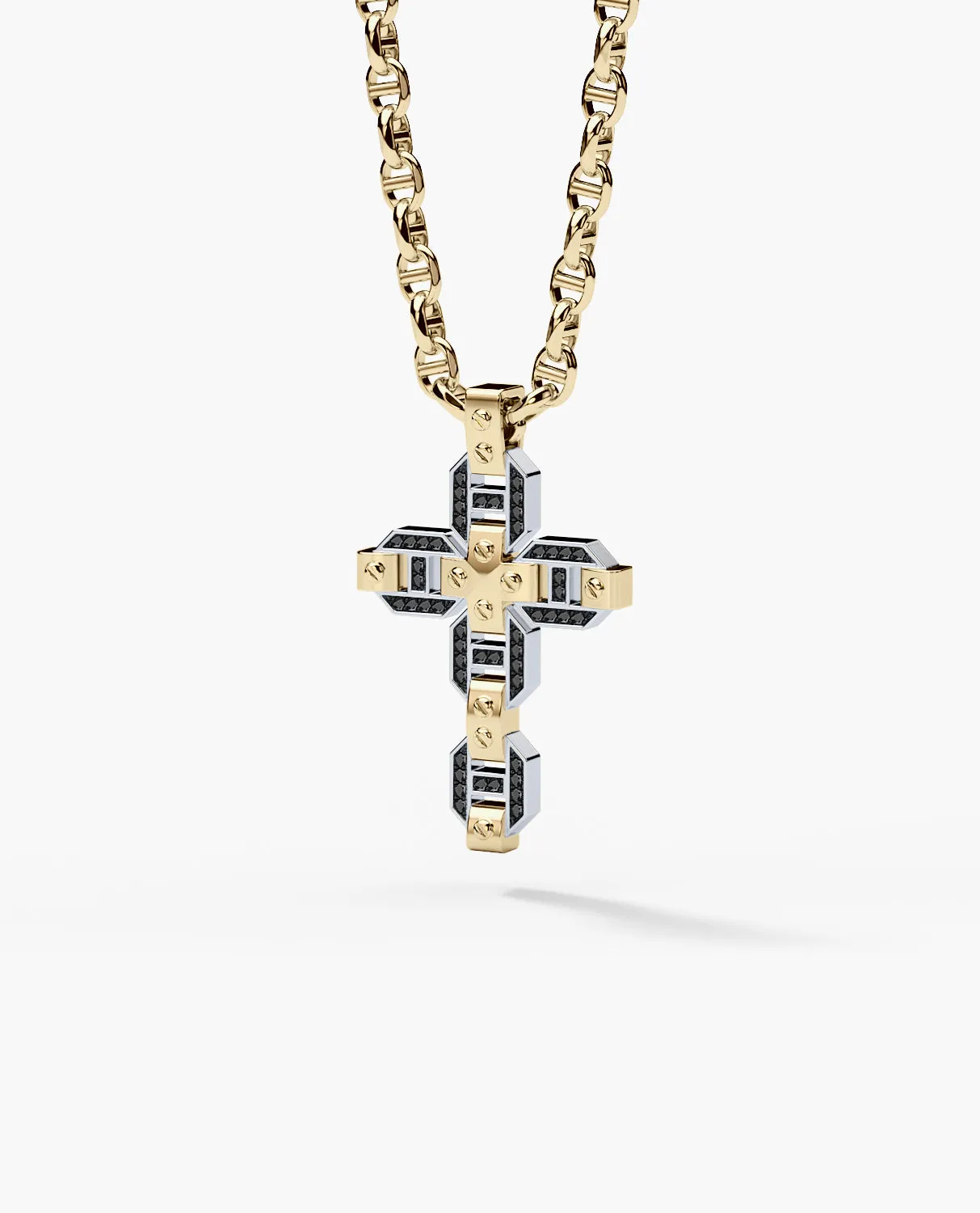 BRIGGS Cross Pendant in Gold with 0.50ct Black Diamonds