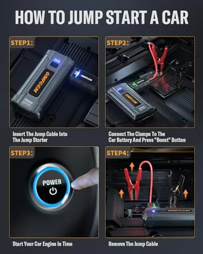 Car Jump Starter, 3000A Jump Starter Battery Pack for Up to 9.0L Gas or 7.5L Diesel Engine, 12V Car Battery Jump Starter, Jump Box with LED Light, Storage Case, and Dual USB Output.