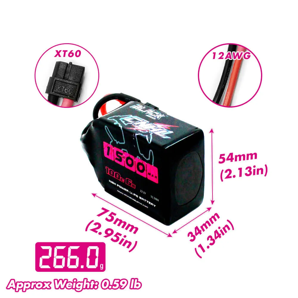 [Combo] 2 Packs CNHL Black Series 1500mAh 22.2V 6S 100C Lipo Battery with XT60 Plug