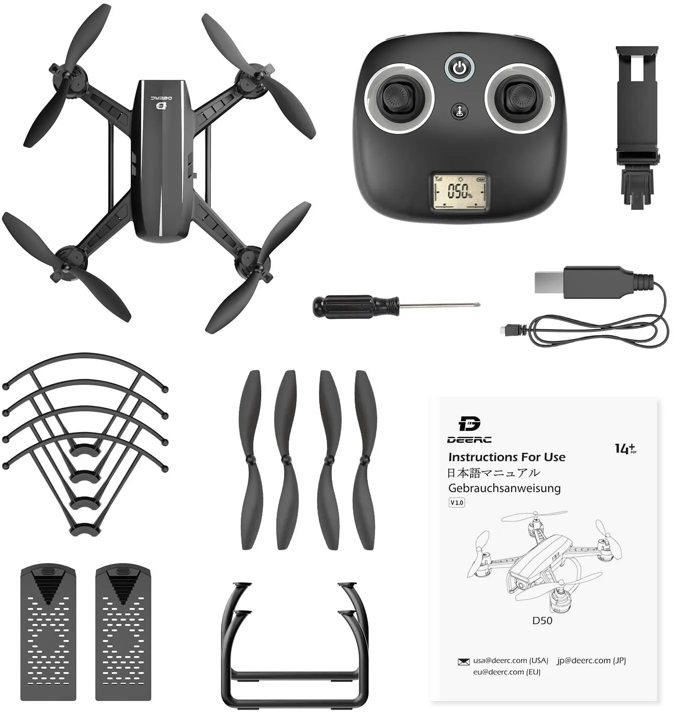 DEERC D50 Drone for Adults with 2K UHD Camera FPV Live Video 120 FOV 2 Batteries