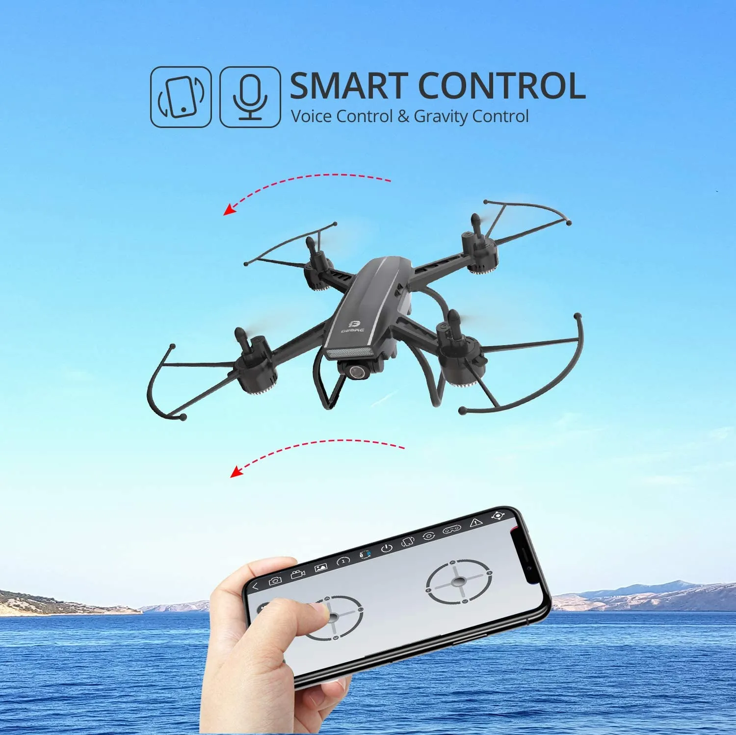 DEERC D50 Drone for Adults with 2K UHD Camera FPV Live Video 120 FOV 2 Batteries