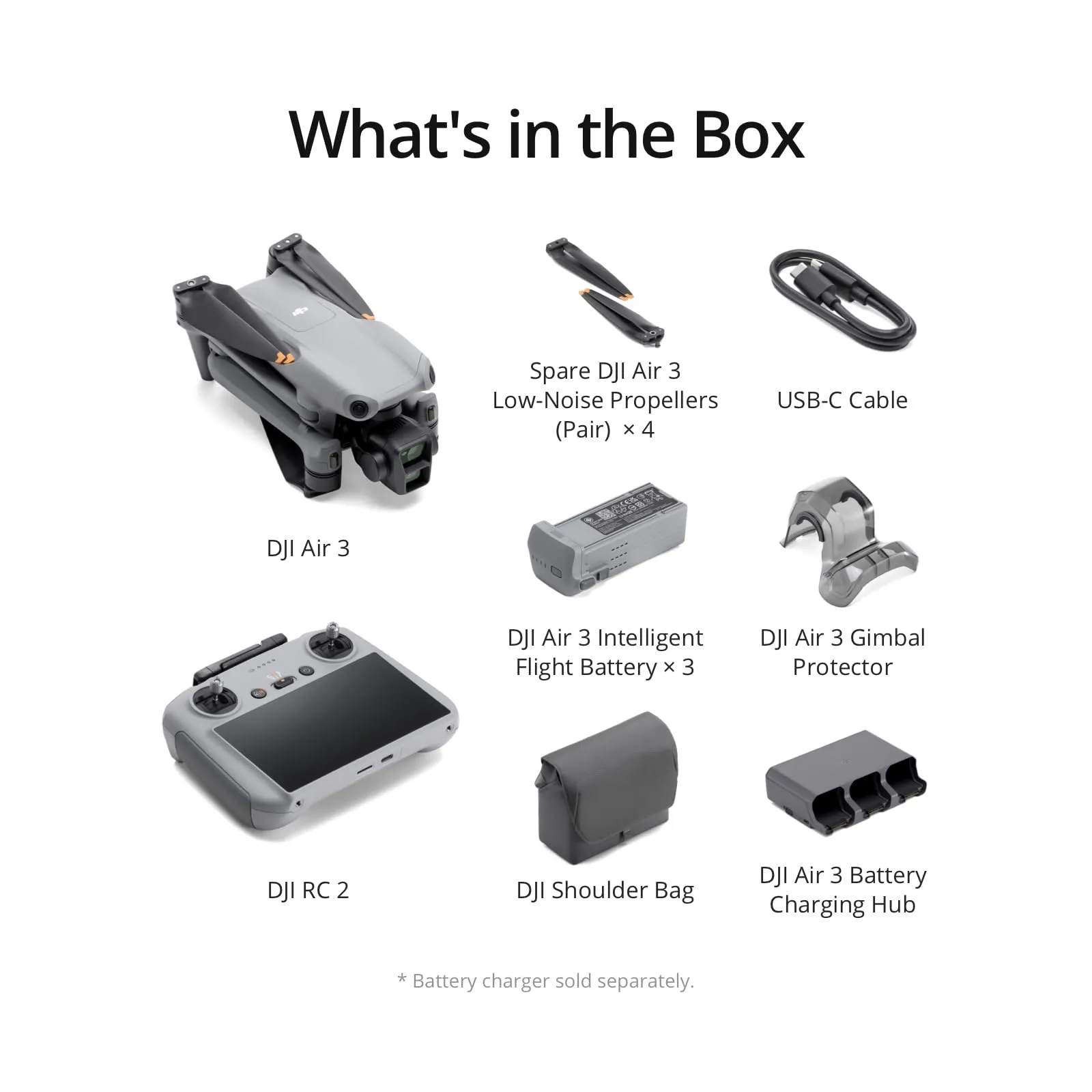 DJI Air 3 Fly More Combo with DJI RC 2, Drone with Camera 4K, Dual Primary Cameras, 3 Batteries for Extended Flight Time, 48MP Photo, 20Km Max Video Transmission, FAA Remote ID Compliant