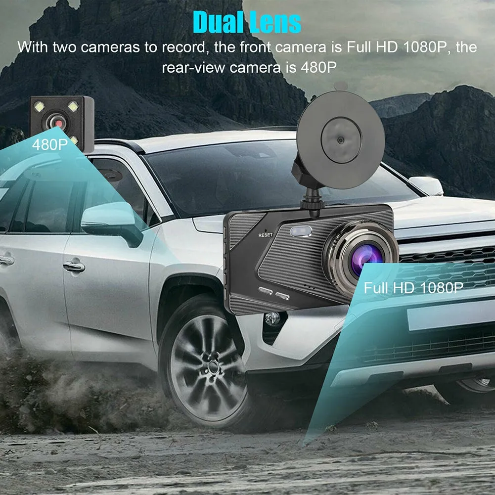 Dual Lens Car DVR Dash Cam 4-inch Ips 1080p Hd Display Dual