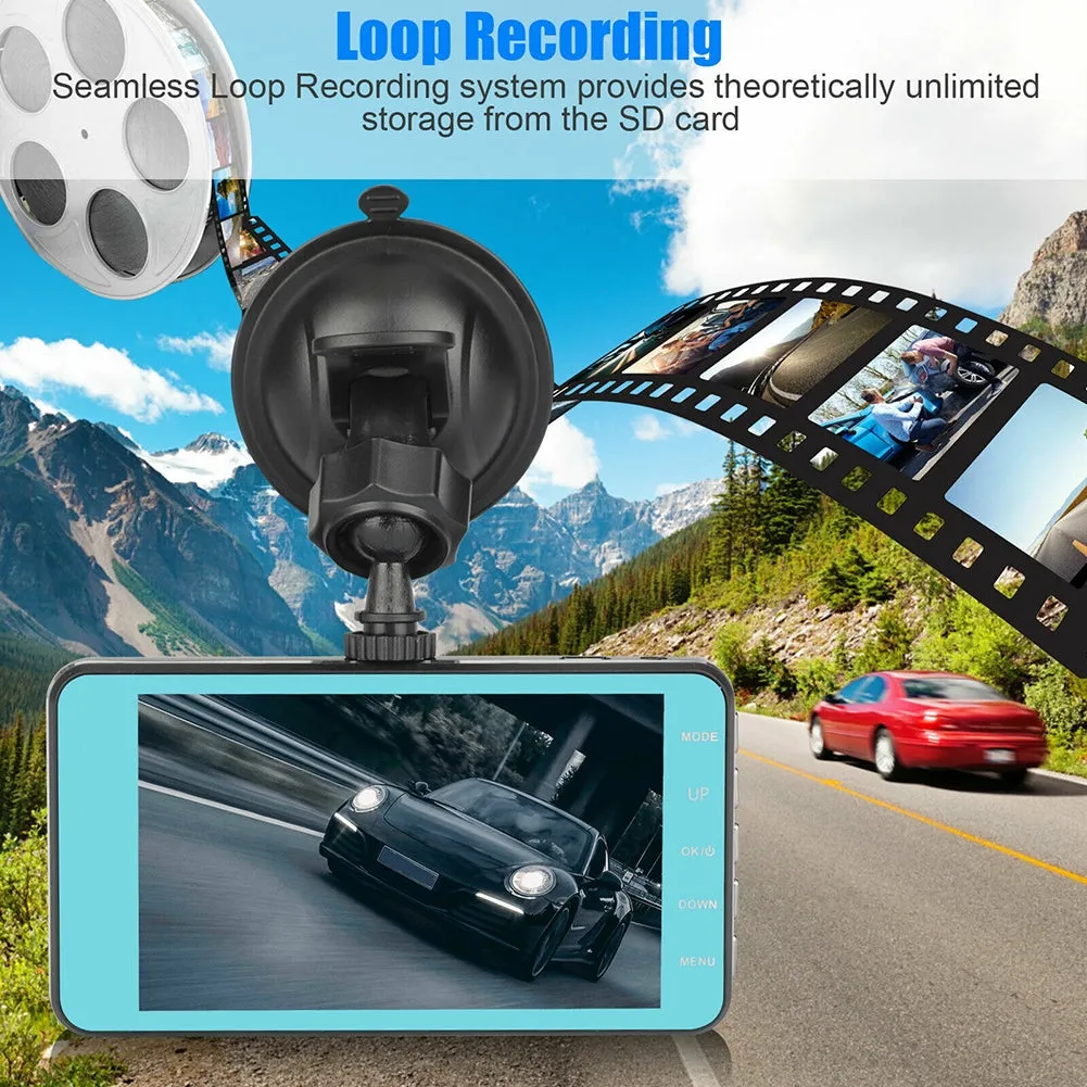 Dual Lens Car DVR Dash Cam 4-inch Ips 1080p Hd Display Dual
