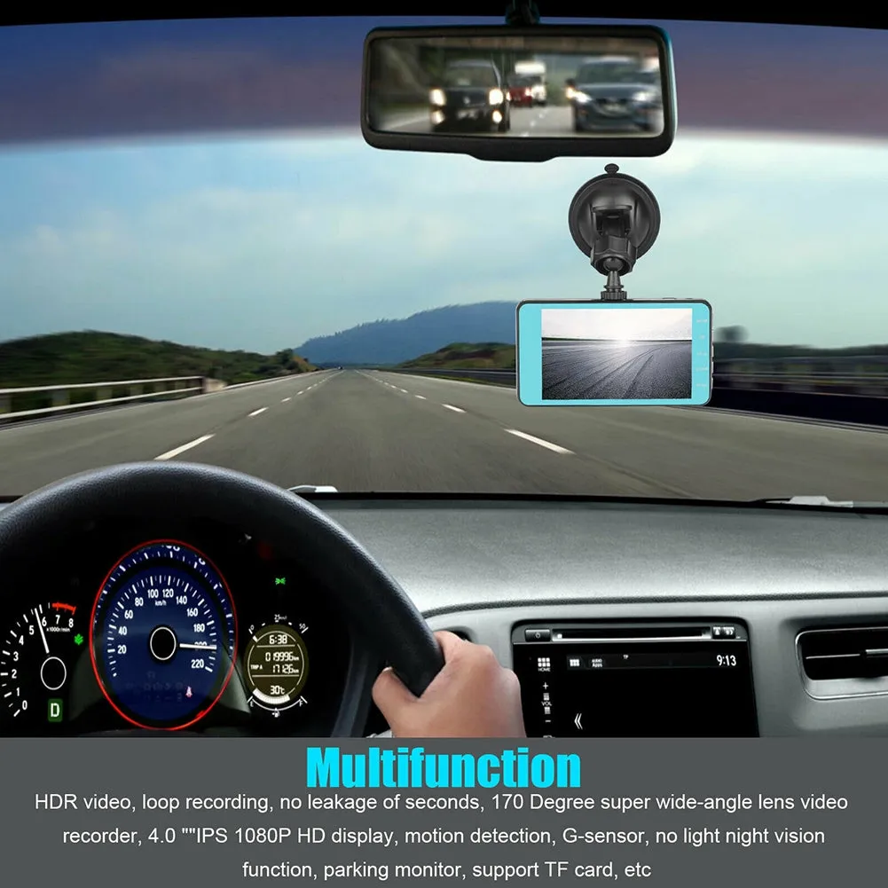 Dual Lens Car DVR Dash Cam 4-inch Ips 1080p Hd Display Dual