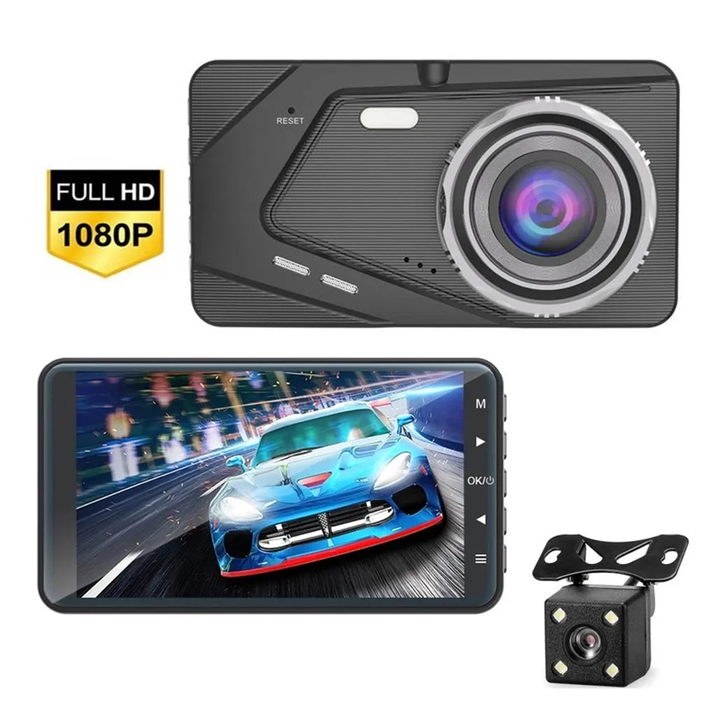 Dual Lens Car DVR Dash Cam 4-inch Ips 1080p Hd Display Dual