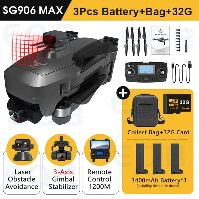 EQB SG906 MAX GPS Drone with 3 Axis Gimbal Professional 4K Camera Obstacle Avoidance RC Quadcopter 5G FPV Profesional Drones