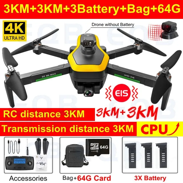 EQB SG906 MAX GPS Drone with 3 Axis Gimbal Professional 4K Camera Obstacle Avoidance RC Quadcopter 5G FPV Profesional Drones
