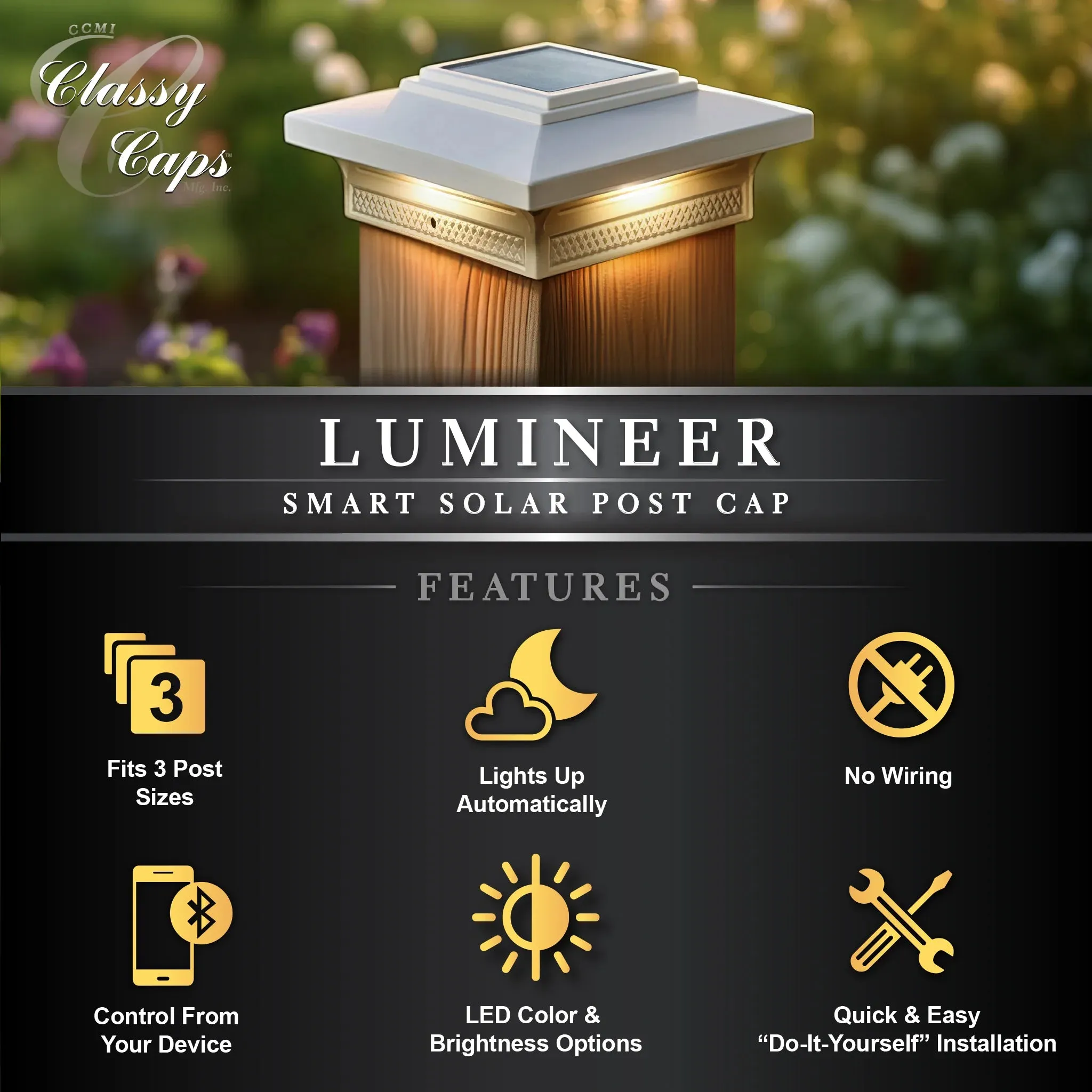 Fence Post Cap - Classy Caps Lumineer Smart Solar Post Cap, SLT727W