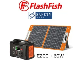 Flashfish E200 Portable Power Station With 60W/18V Foldable Solar Panel