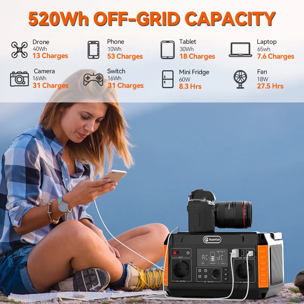 Flashfish P60   TSP100 Solar Generator Kit丨560W 520Wh   100W Solar Panel