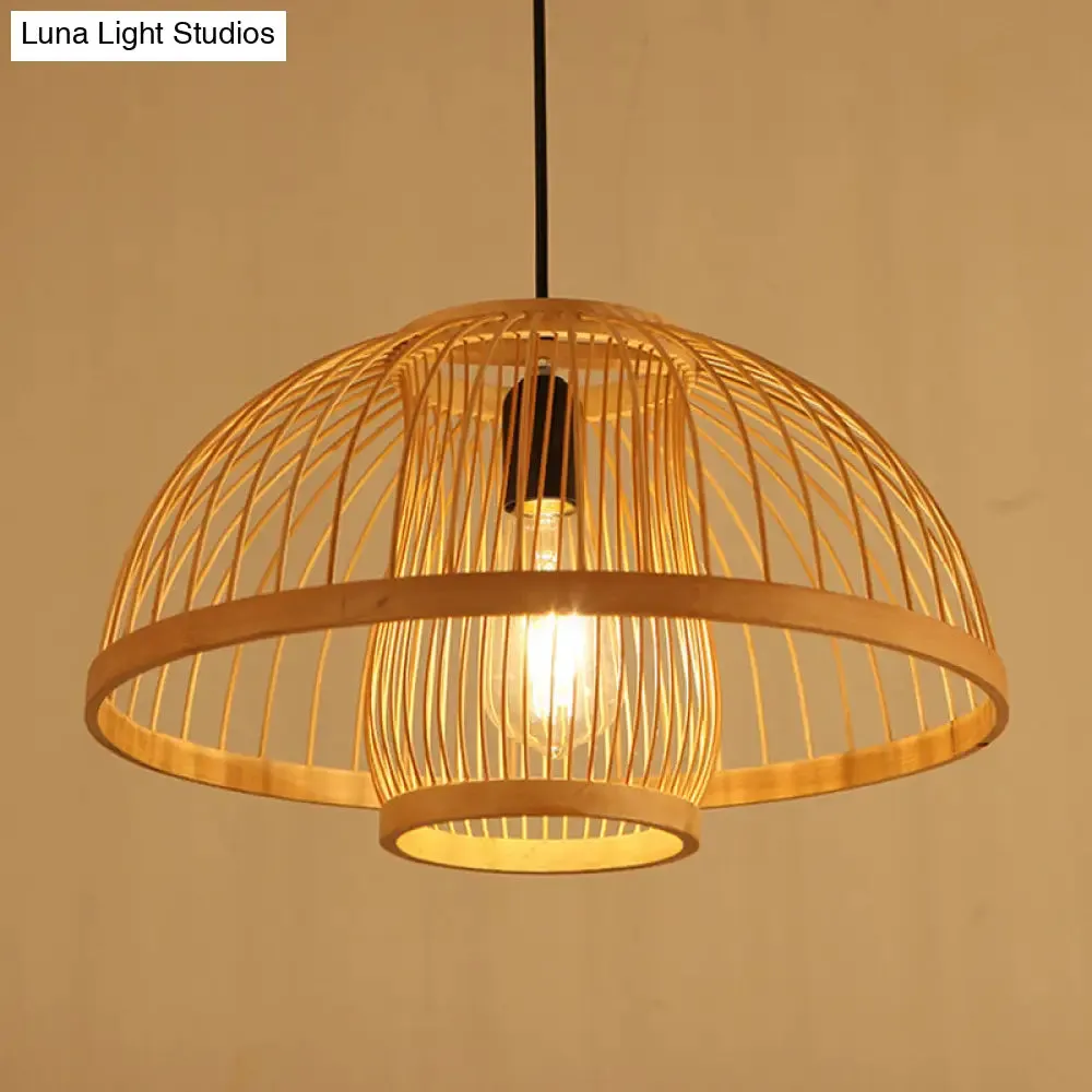 Hemispherical Bamboo Pendant Light: Asia 1-Light Beige Ceiling Fixture